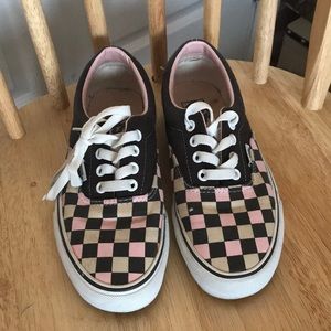 Vans - chocolate, pink vans with white laces